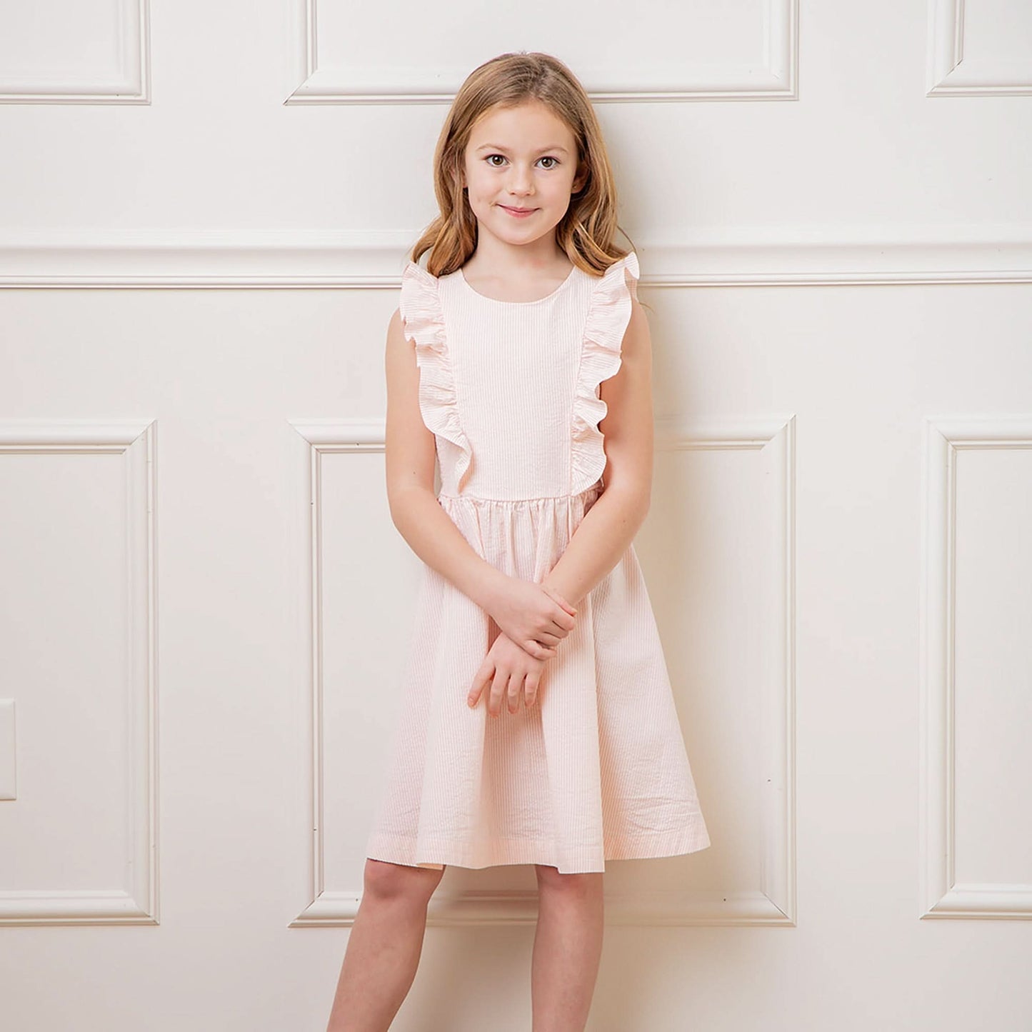 Hope and Henry - Flutter Sleeve Organic Open Back Dress Light Pink