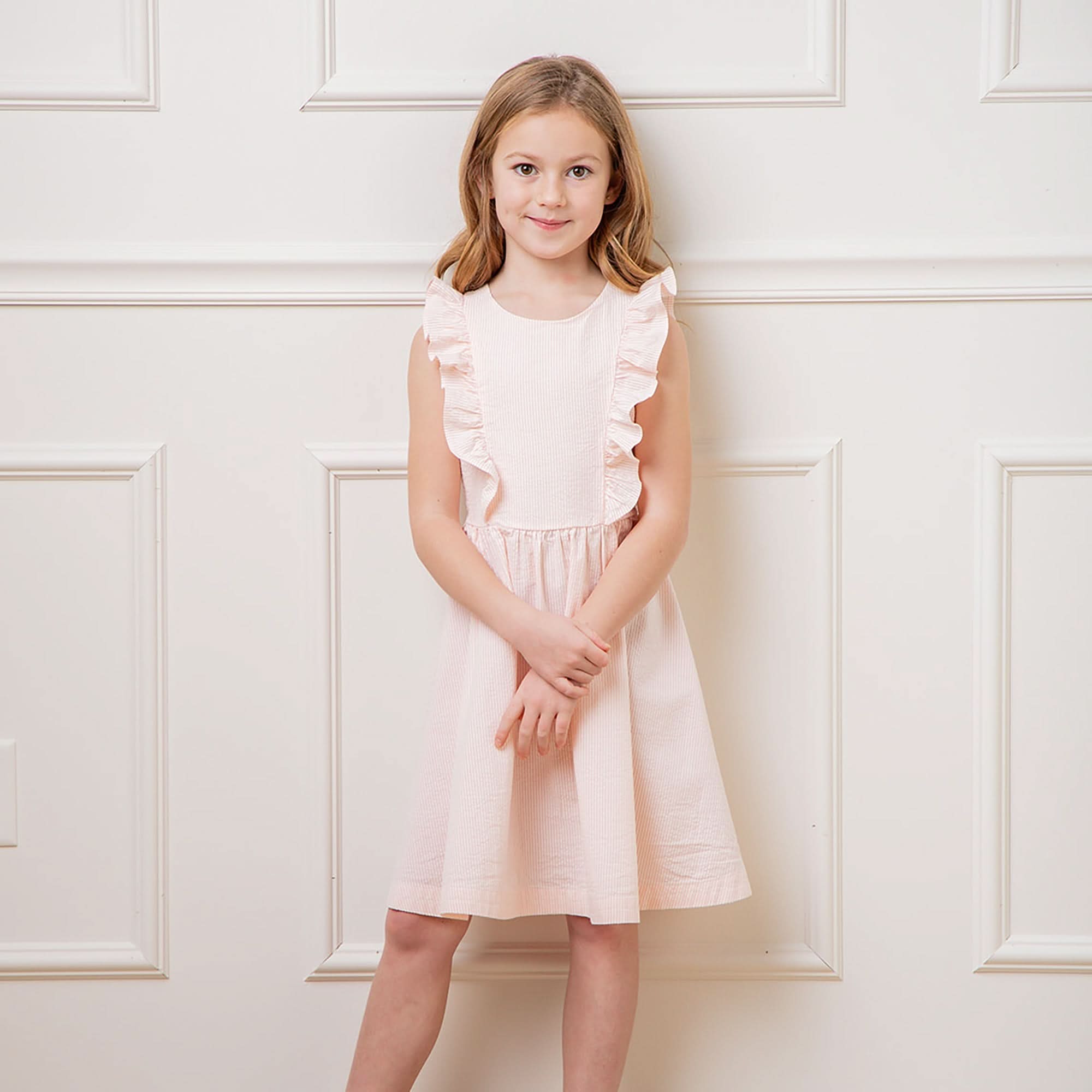 Hope and Henry - Flutter Sleeve Organic Open Back Dress Light Pink
