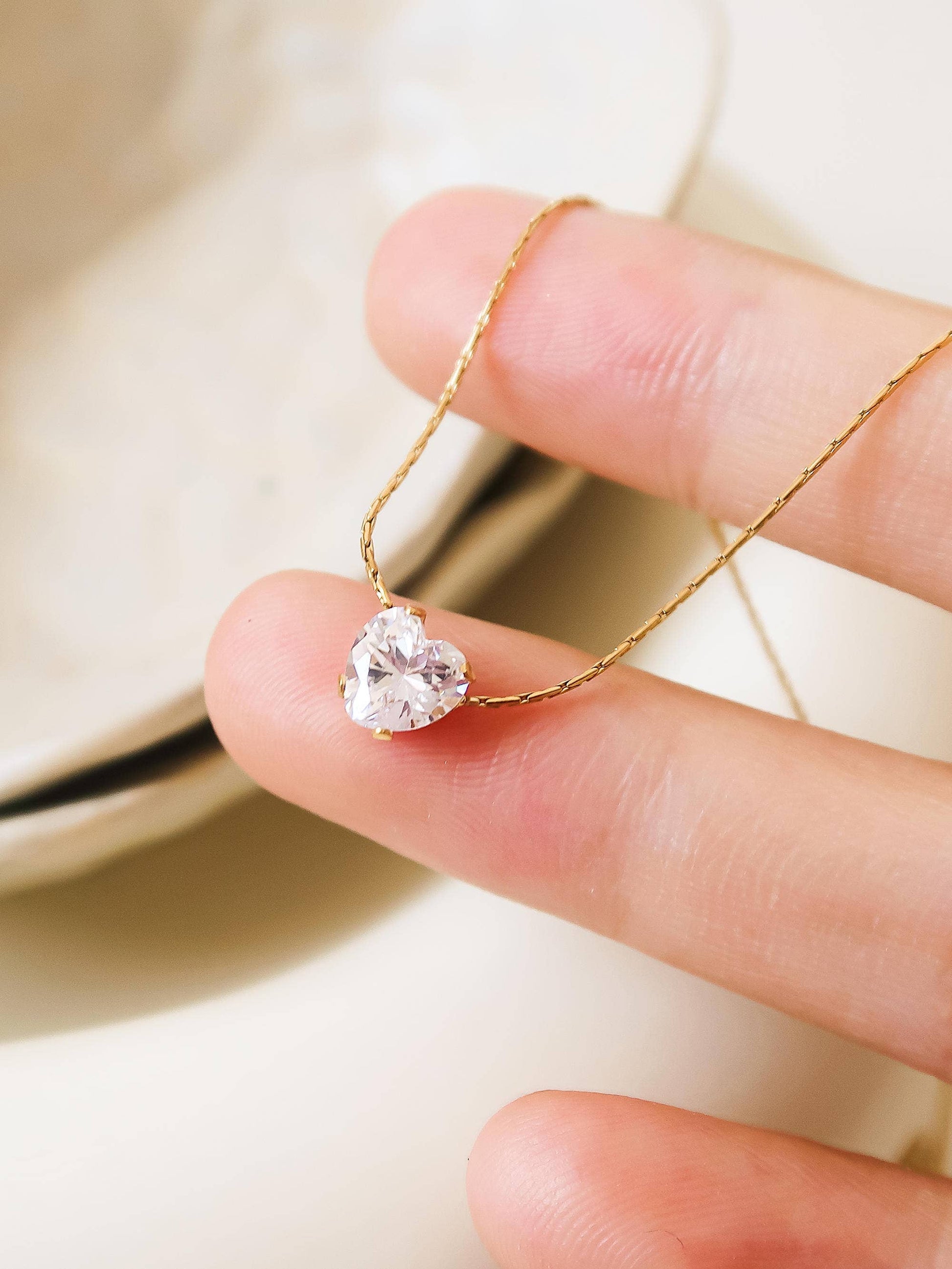 Bonnie 18K Non-Tarnish Petite Heart CZ Necklace