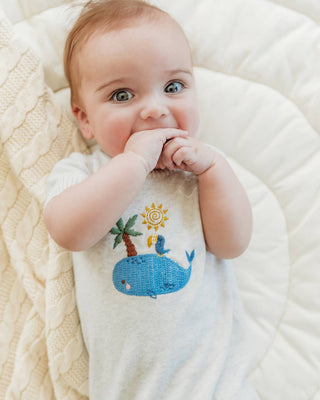 Whale & Bird Embroidered Baby Romper