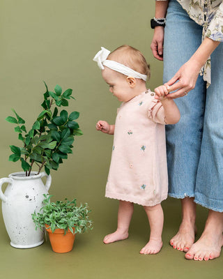 Viverano Organics - Floral Embroidered Short Sleeve Ruffle Dress Organic Cotton