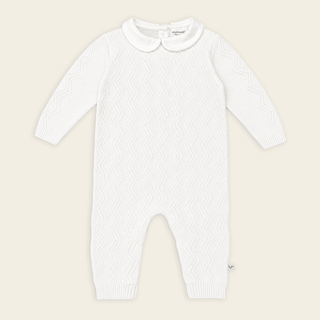 Viverano Organics - Dove White Knit Peter Pan Chevron Baby Jumpsuit (Organic)