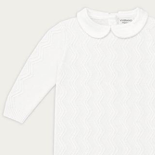 Viverano Organics - Dove White Knit Peter Pan Chevron Baby Jumpsuit (Organic)