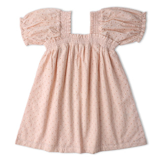 Organic Eyelet Bubble Sleeve Dress - Blush Eyelet