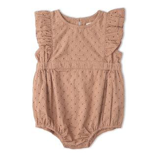 Organic Eyelet Flutter Romper - Clay Eyelet