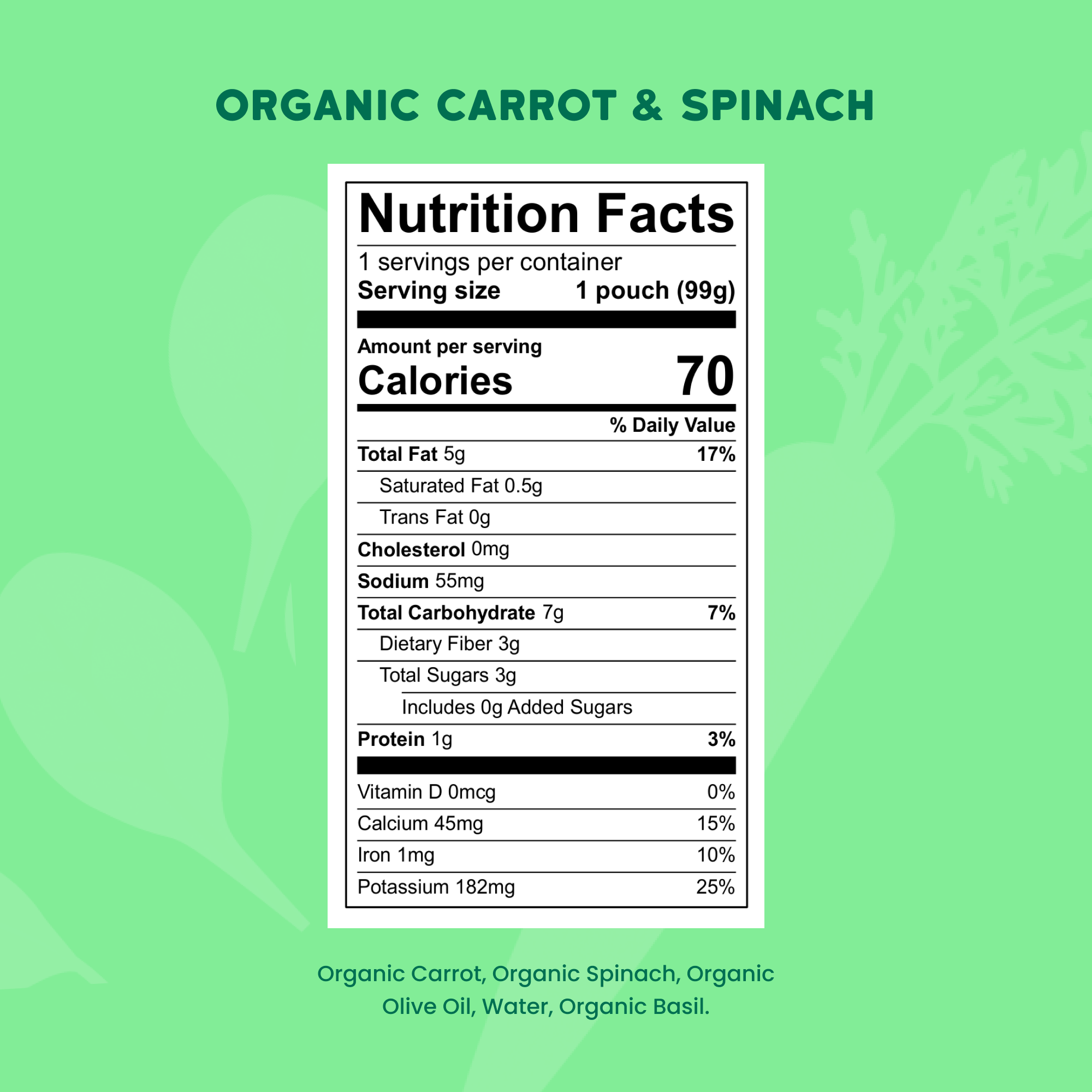 Serenity Kids Organic Carrot, Spinach & Basil with Organic Olive Oil Pouch