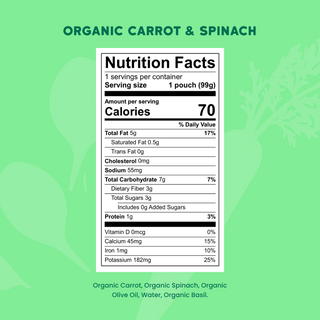 Serenity Kids Organic Carrot, Spinach & Basil with Organic Olive Oil Pouch