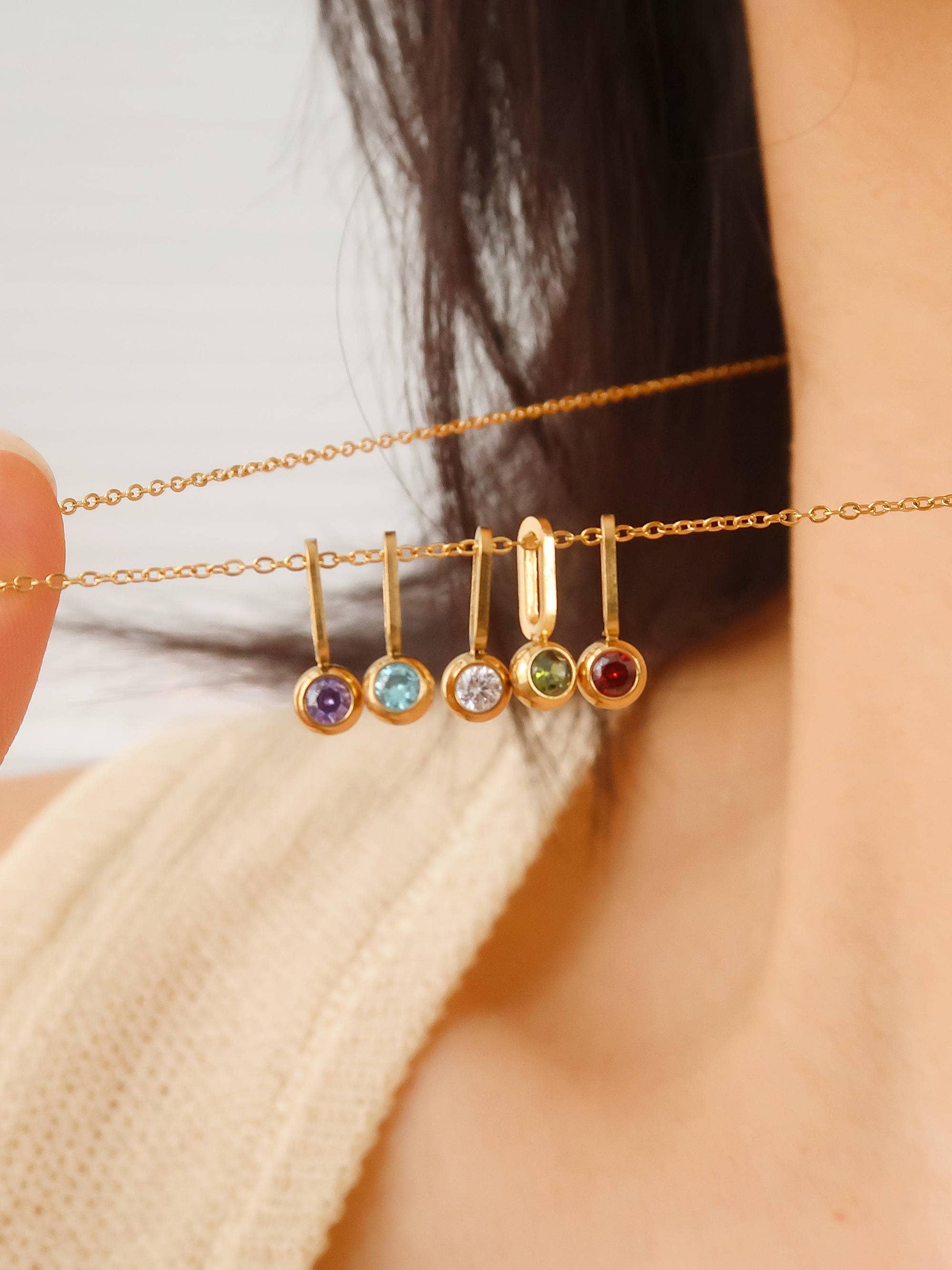 Reyna 18K Gold Non-Tarnish Five Stone Charm Necklace