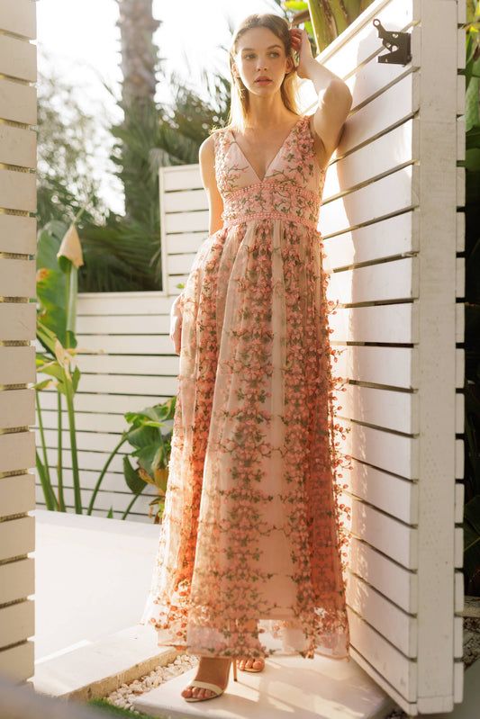 Embroidered Floral Lace Maxi Dress