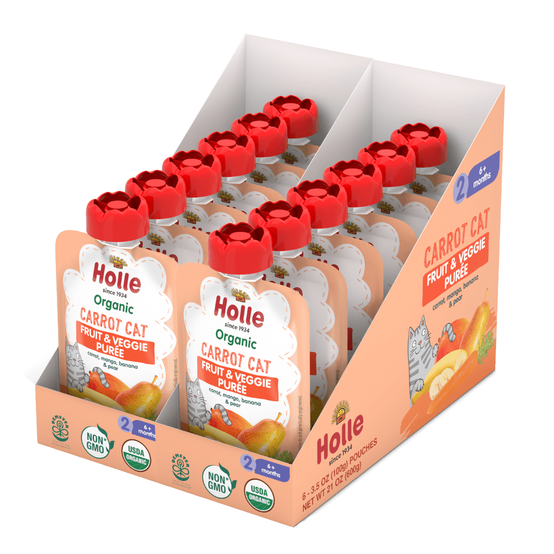 Image of Holle Baby Food Pouches - Organic Fruit & Veggie Puree - Carrot Cat