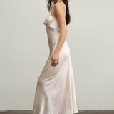 Moon River - SATIN ROSETTE SLEEVELESS MAXI DRESS: BLUSH