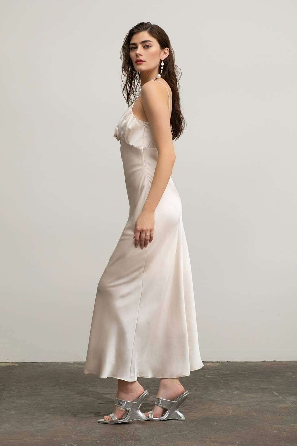 Image of Satin Rosette Sleeveless Maxi Dress