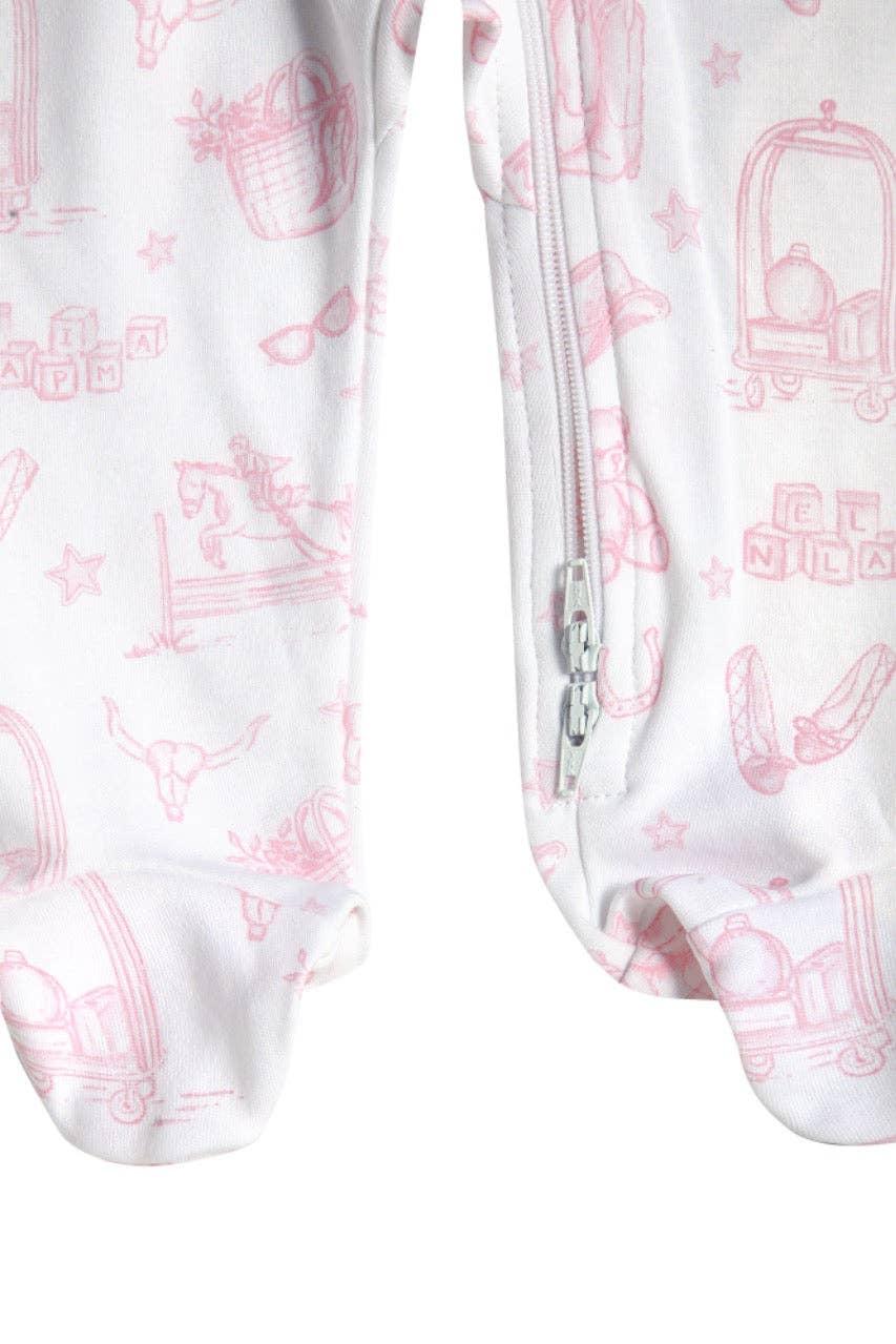 Nellapima - Pink Lone Star Toile Zipper Footie