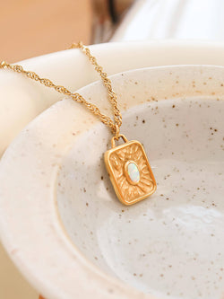 Image of Elaine 18K Non-Tarnish Rectangle Stone Sun Necklace