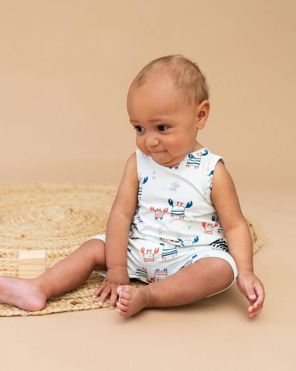 Viverano Organics - Nautical Crab Side Pocket Baby Romper (Organic Jersey)