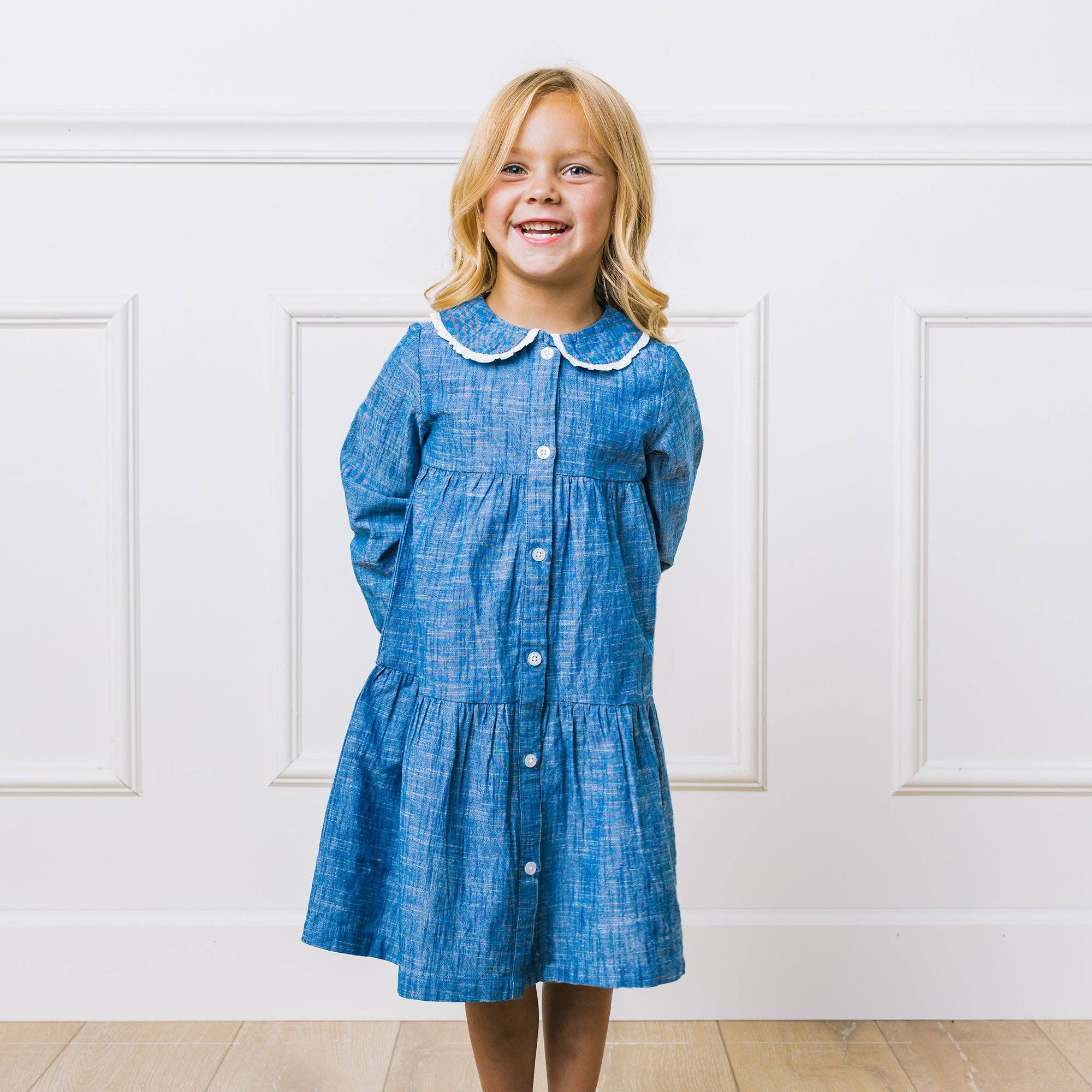 Image of Button Front Organic Chambray Dress