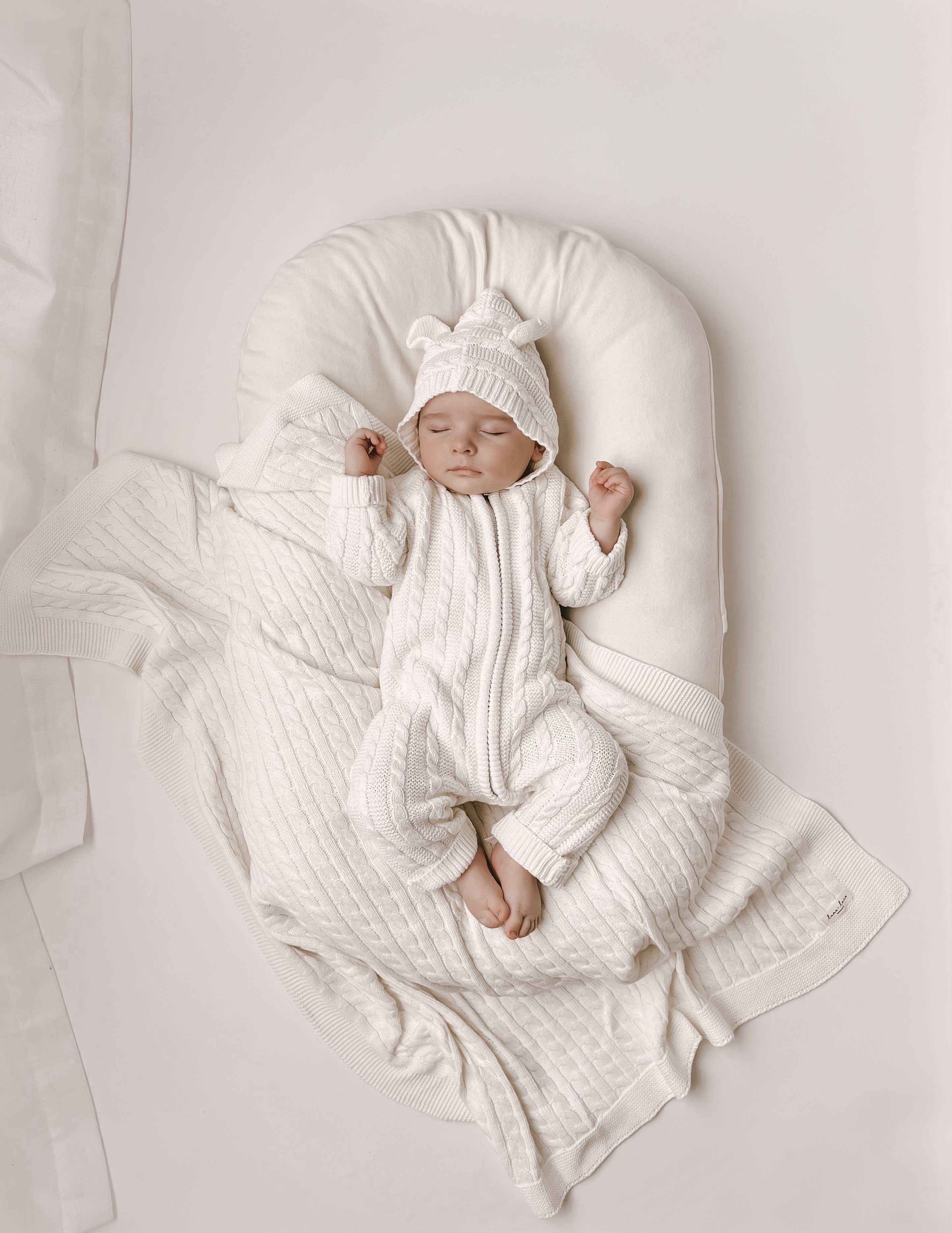 Luna + Luca - Luna + Luca Baby Bear Jumpsuit - White: White / 18-24m