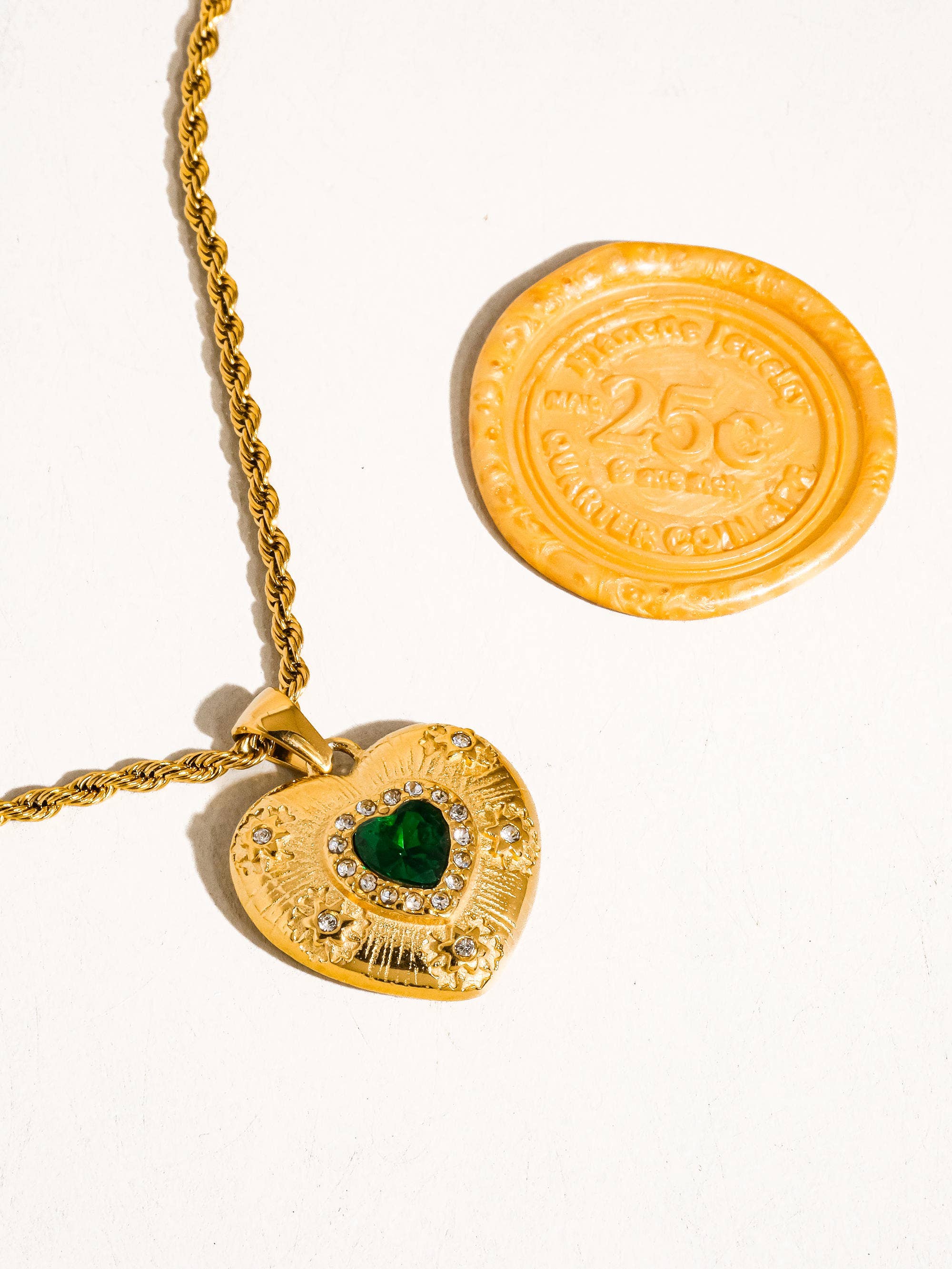 Image of Akira 18K Gold Non-Tarnish Green CZ Heart Necklace