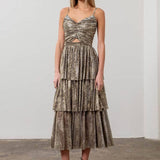 Moon River - METALLIC CUT-OUT TIERED MAXI DRESS: BLACK GOLD