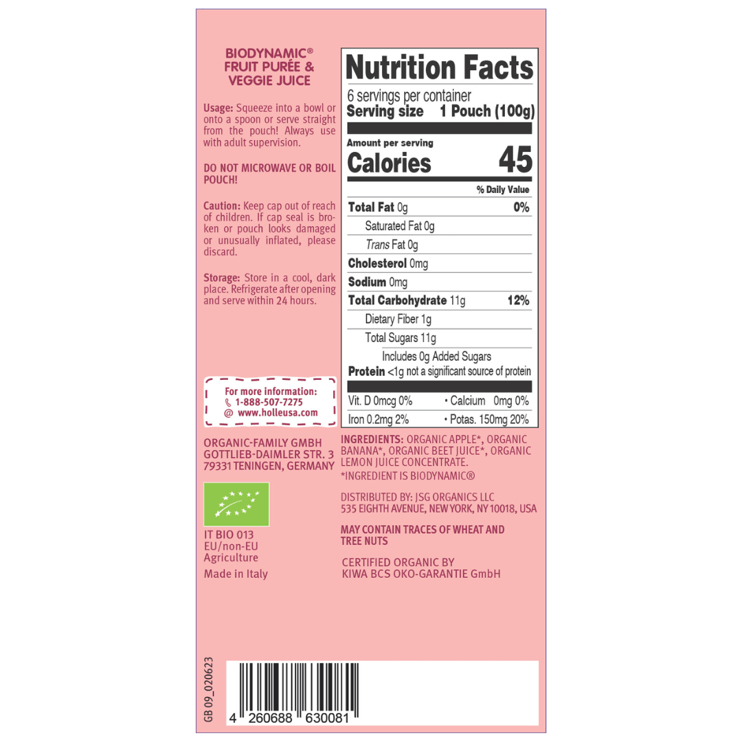 Holle Baby Food Pouches - Organic Fruit & Veggie Puree - Zebra Beet