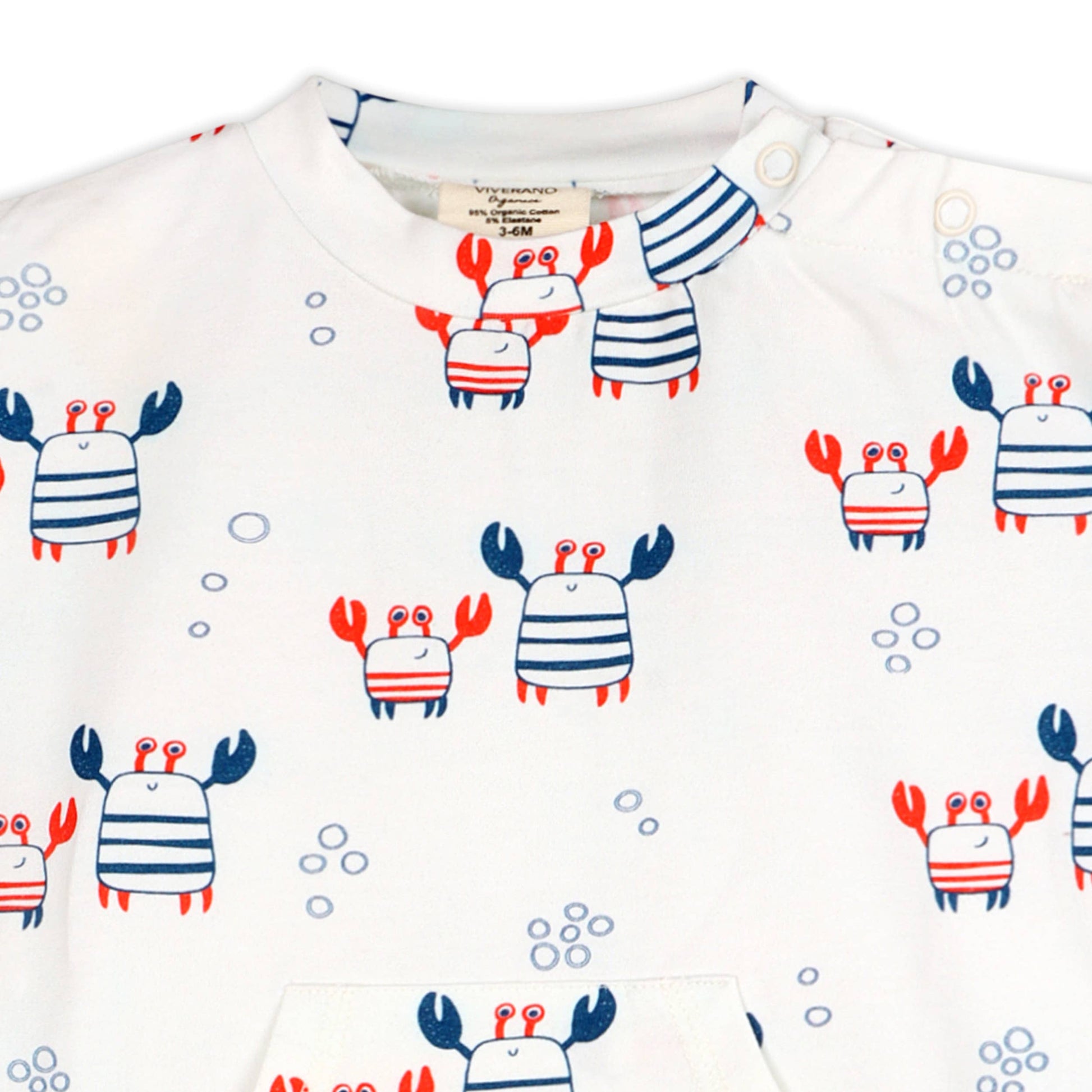 Viverano Organics - Nautical Crab Kangaroo Pocket Baby Jumpsuit (Organic Jersey)