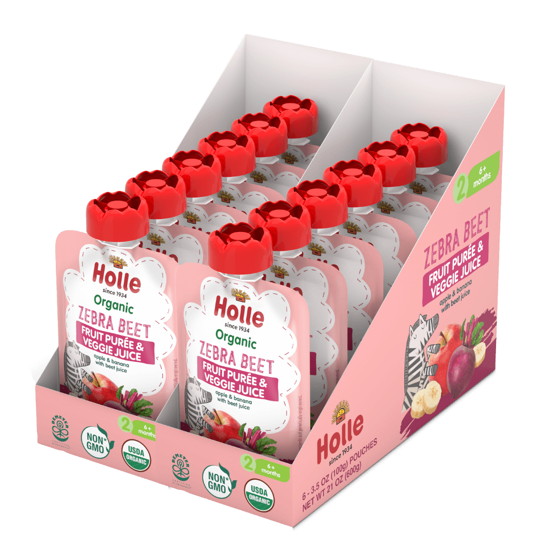Image of Holle Baby Food Pouches - Organic Fruit & Veggie Puree - Zebra Beet