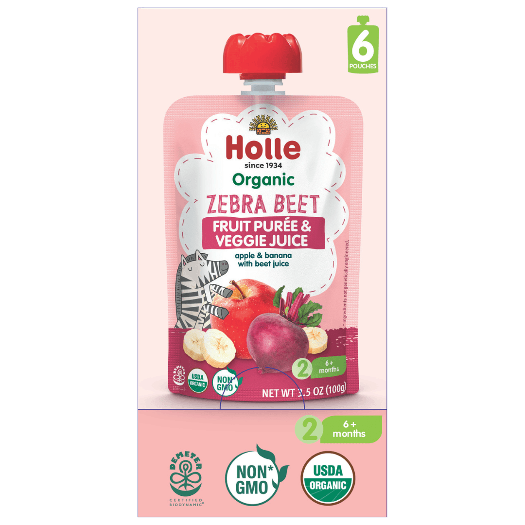 Image of Holle Baby Food Pouches - Organic Fruit & Veggie Puree - Zebra Beet