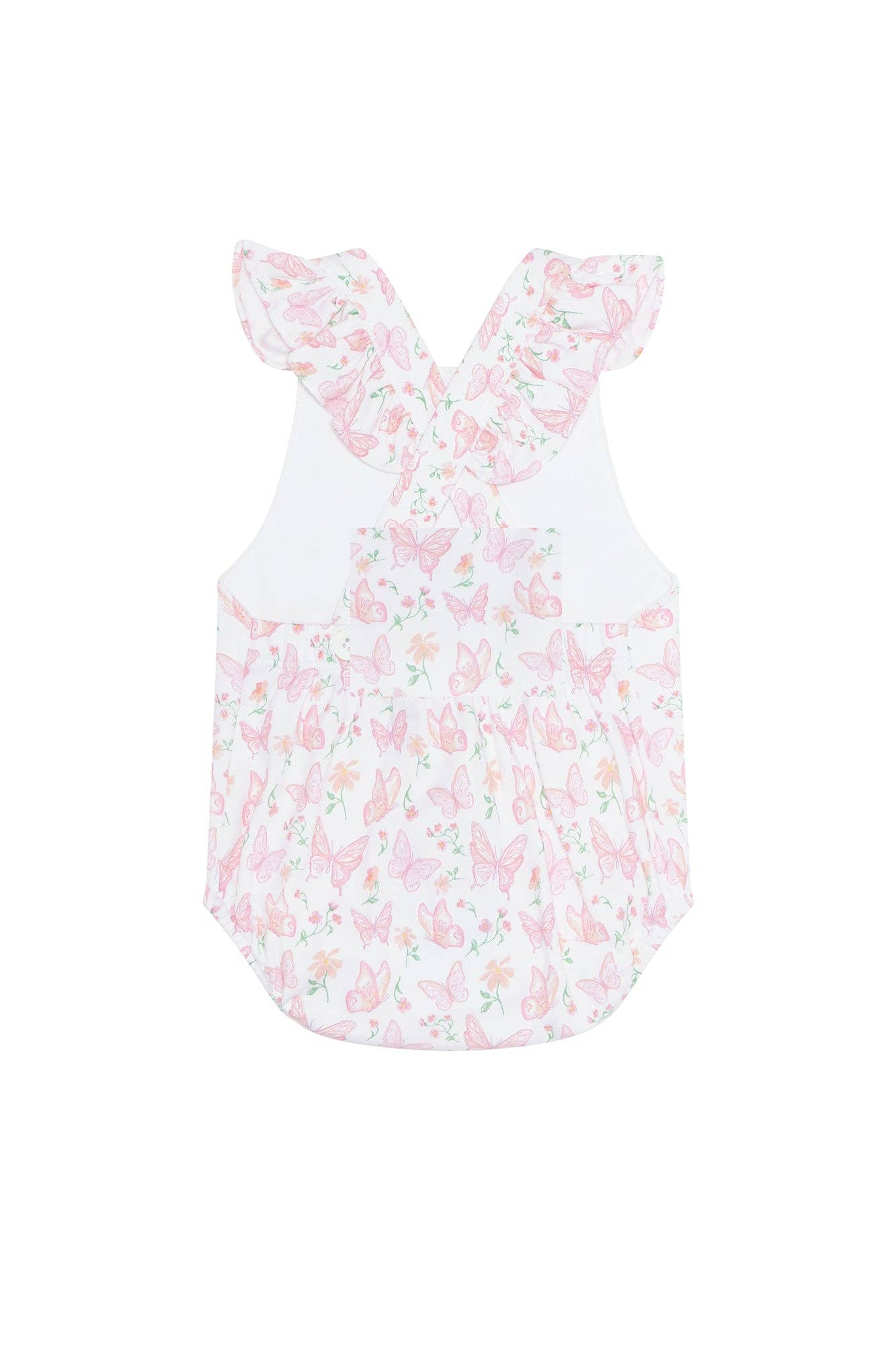 Nellapima - Butterflies Print Ruffle Bubble: Pink / 3 - 6M