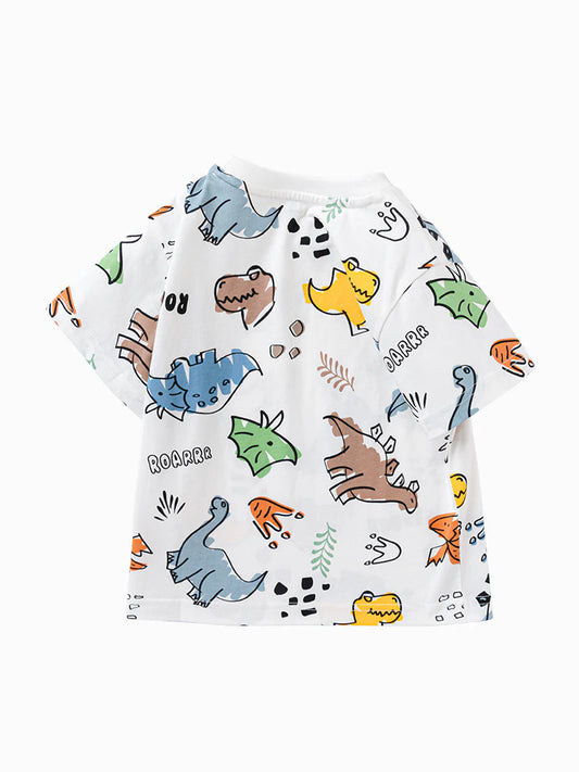 Balabala Pure Cotton Dino Full Print Short-Sleeved T-Shirt