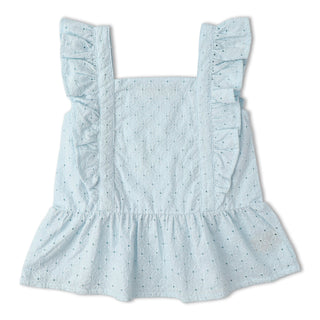 Organic Eyelet Flutter Top And Shorts Set - Light Blue Eyelet