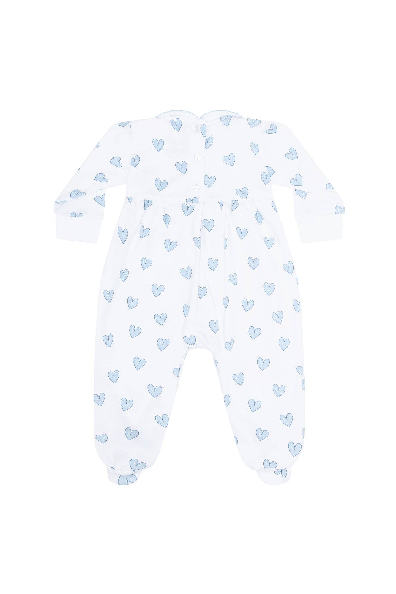 Nellapima - Blue Heart Print Smocked Footie