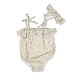 Ditsy Floral Shoulder Tie Bubble Romper+Headband (Organic)