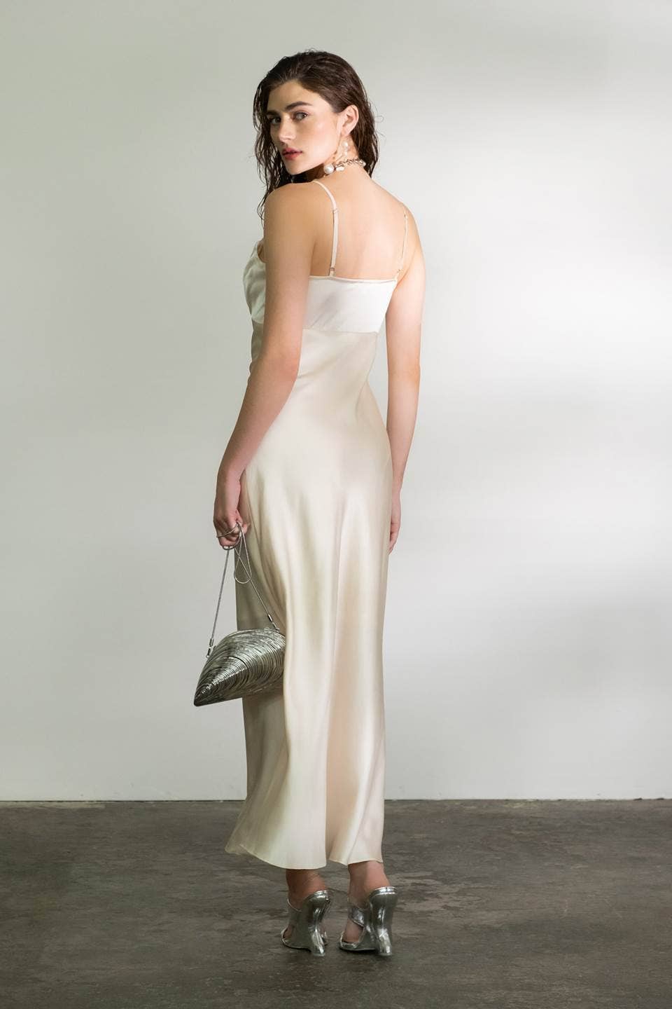 Image of Satin Rosette Sleeveless Maxi Dress