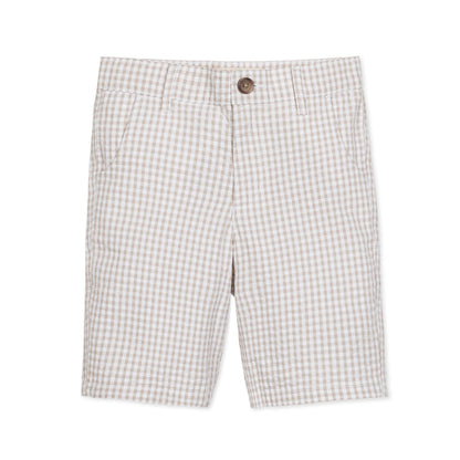 Hope and Henry - Organic Seersucker Short Taupe Gingham