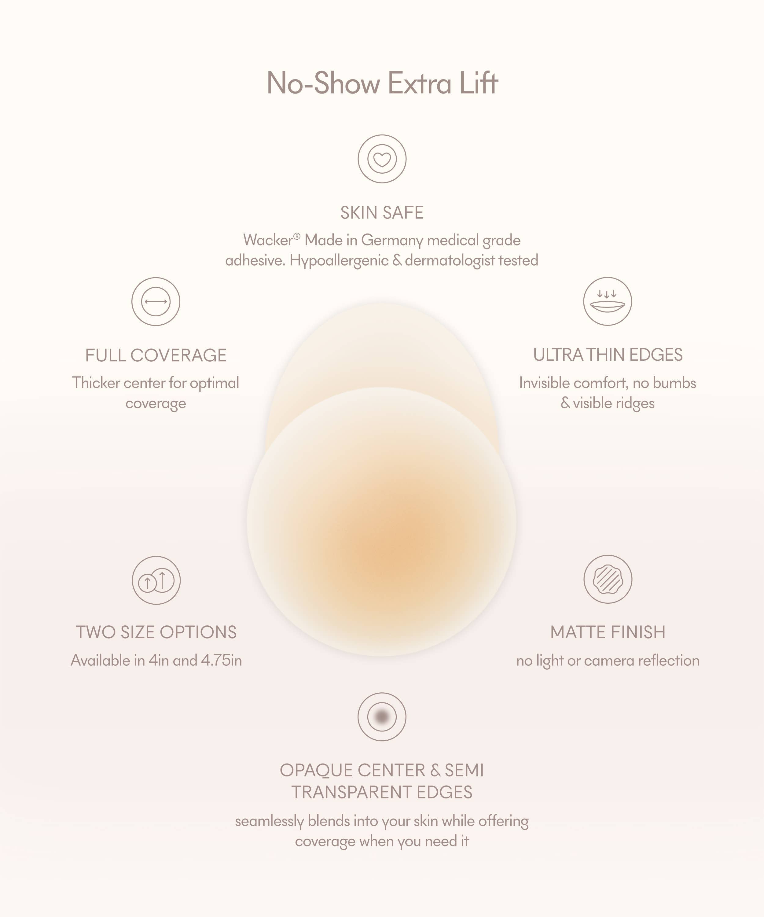 NOOD - No-Show Extra Lift | Reusable Adhesive Lifting Nipple Covers: 4.75in. / No 7 Bronze