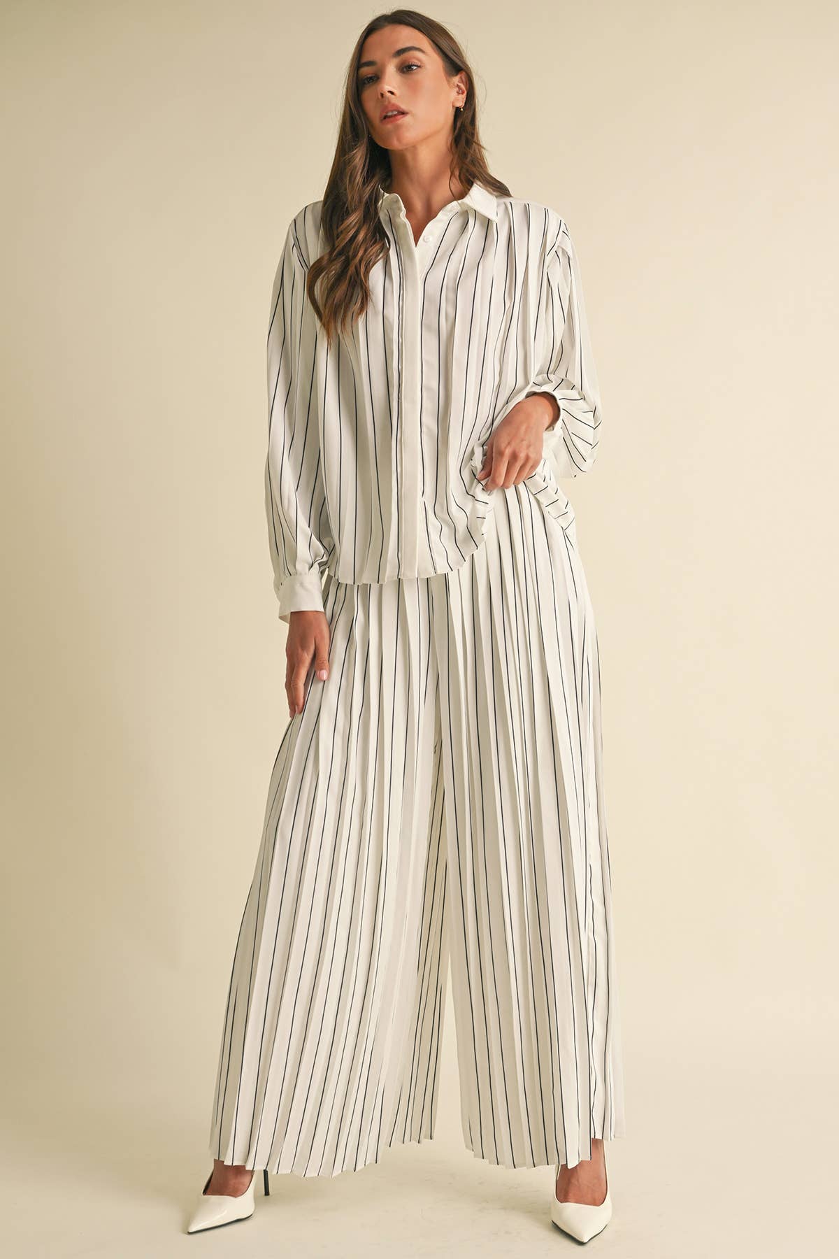 Image of Pleated Stripe Pants