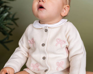 Viverano Organics - Zoe Bow Sweater Knit Baby Button Cardigan (Organic)