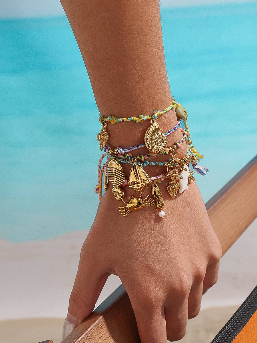 Image of Menton 18K Gold Non-Tarnish Summer Rope Charm Bracelet