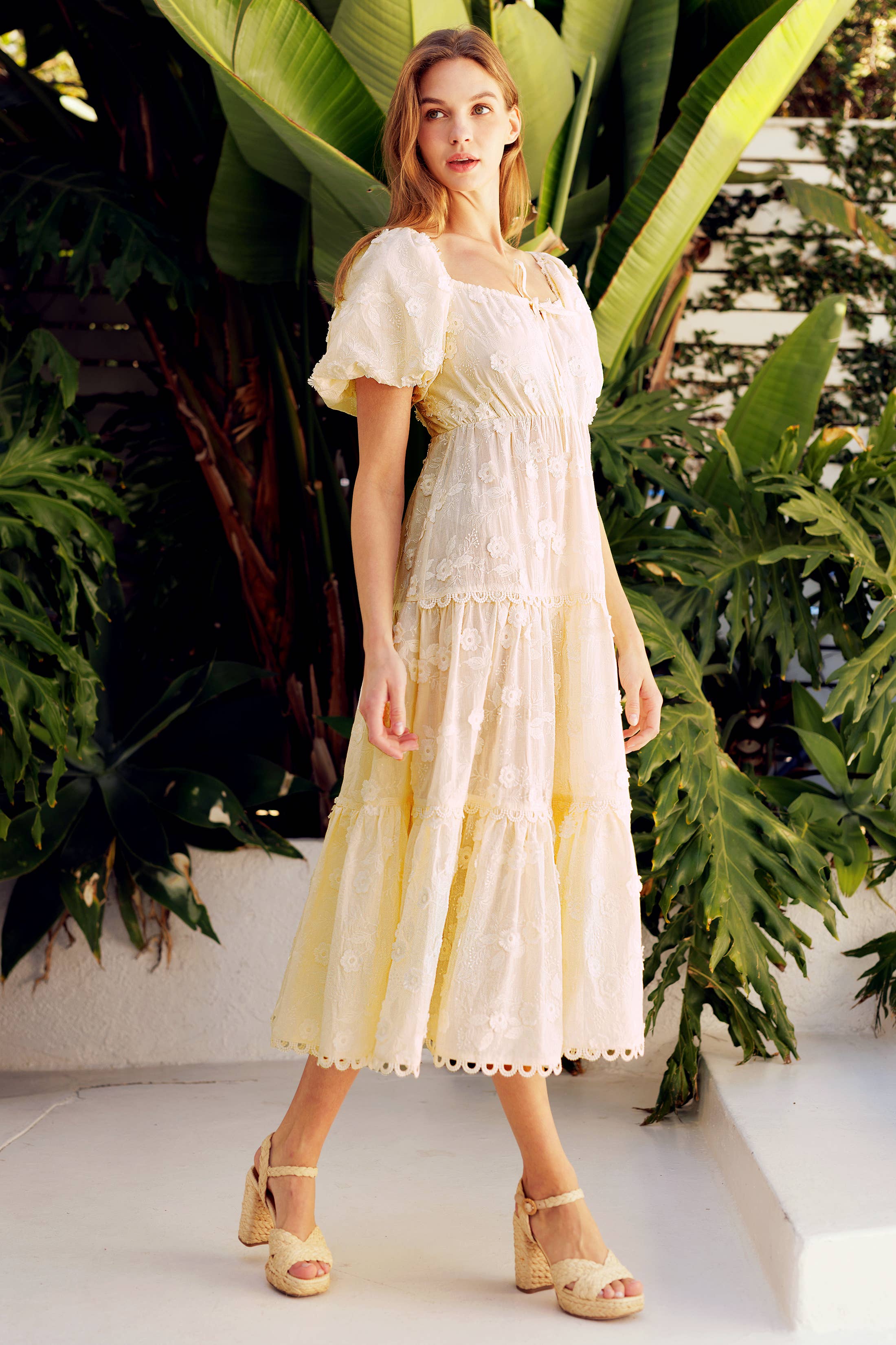 Image of Embroidered Floral Tiered Dress