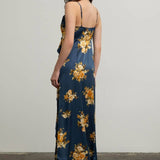 Moon River - FLORAL SLEEVELESS RUFFLE WRAP MAXI DRESS: BLACK MULTI