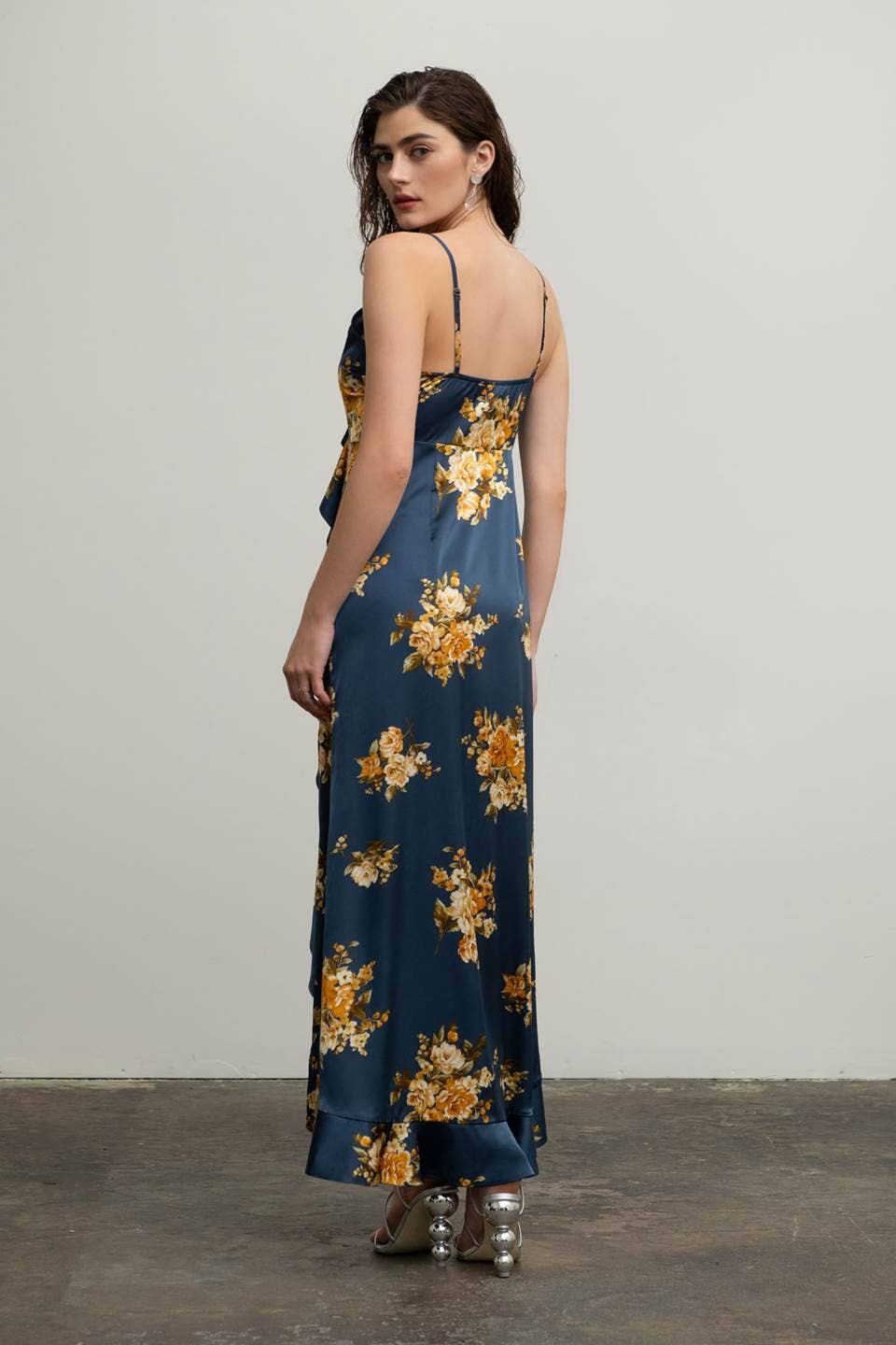 Image of Floral Sleeveless Ruffle Wrap Maxi Dress
