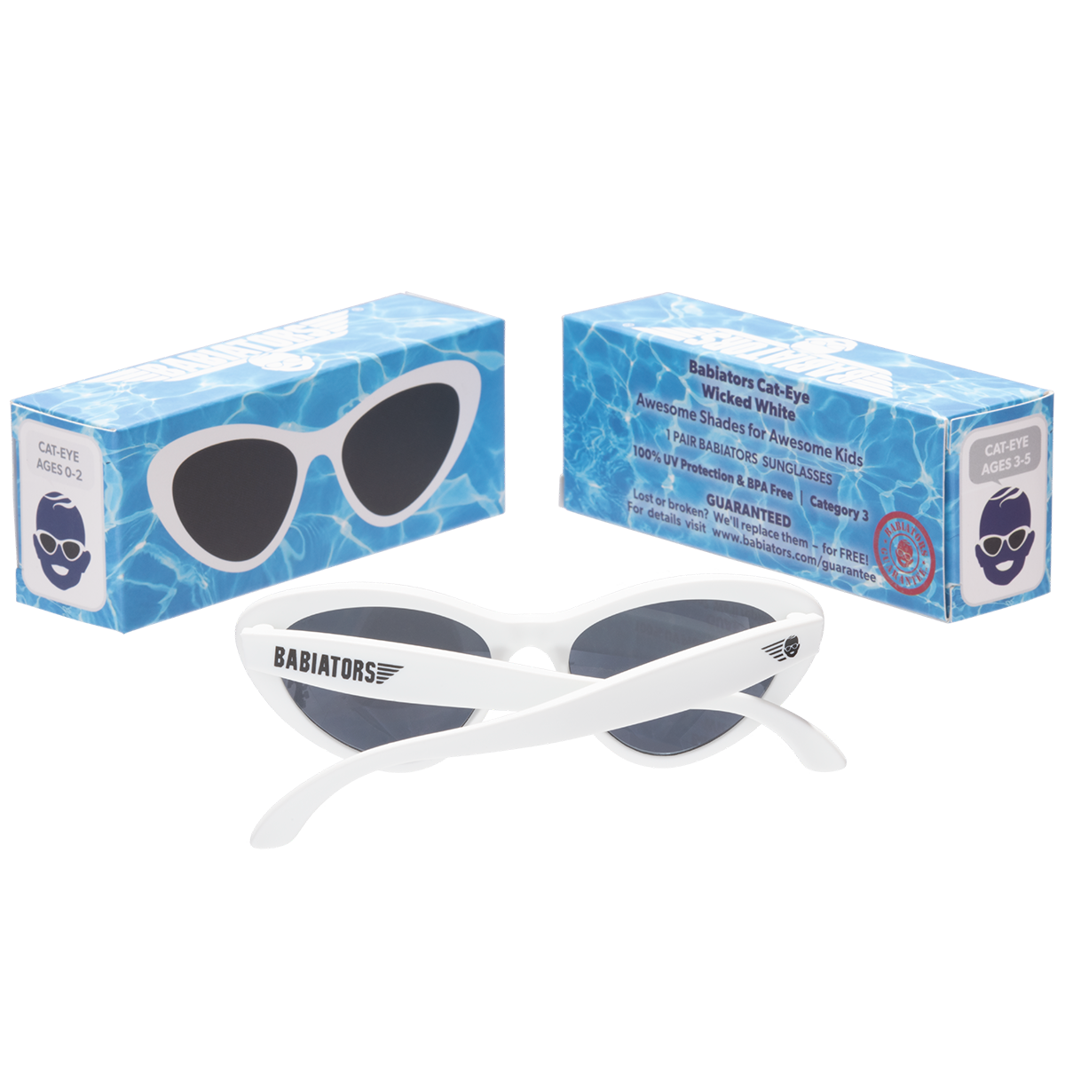 Image of Babiators - Wicked White Kids Cat-Eye Kids Sunglasses ( UV Protection): Age 3-5 / Cat Eye