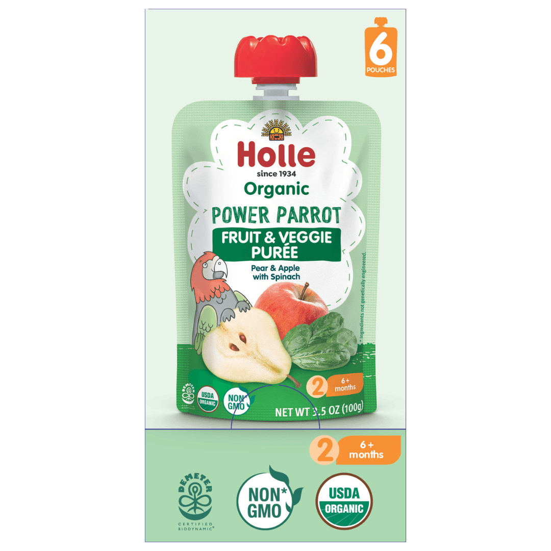 Image of Holle Baby Food Pouches - Organic Fruit & Veggie Puree - Power Parrot