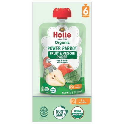 Holle Baby Food Pouches - Organic Fruit & Veggie Puree - Power Parrot