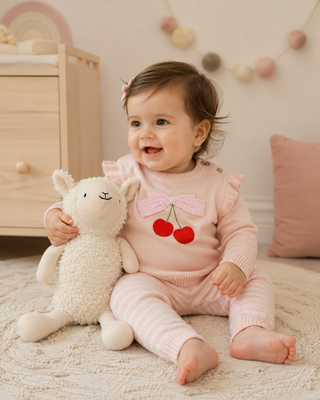 Viverano Organics - Cherry Bow Baby Pullover & Stripe Pants (Organic Cotton)