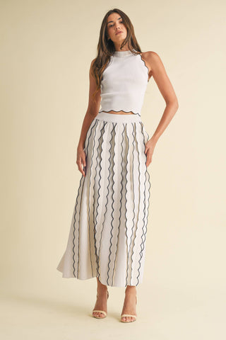 Pleated Sweater Knit Maxi Skirt