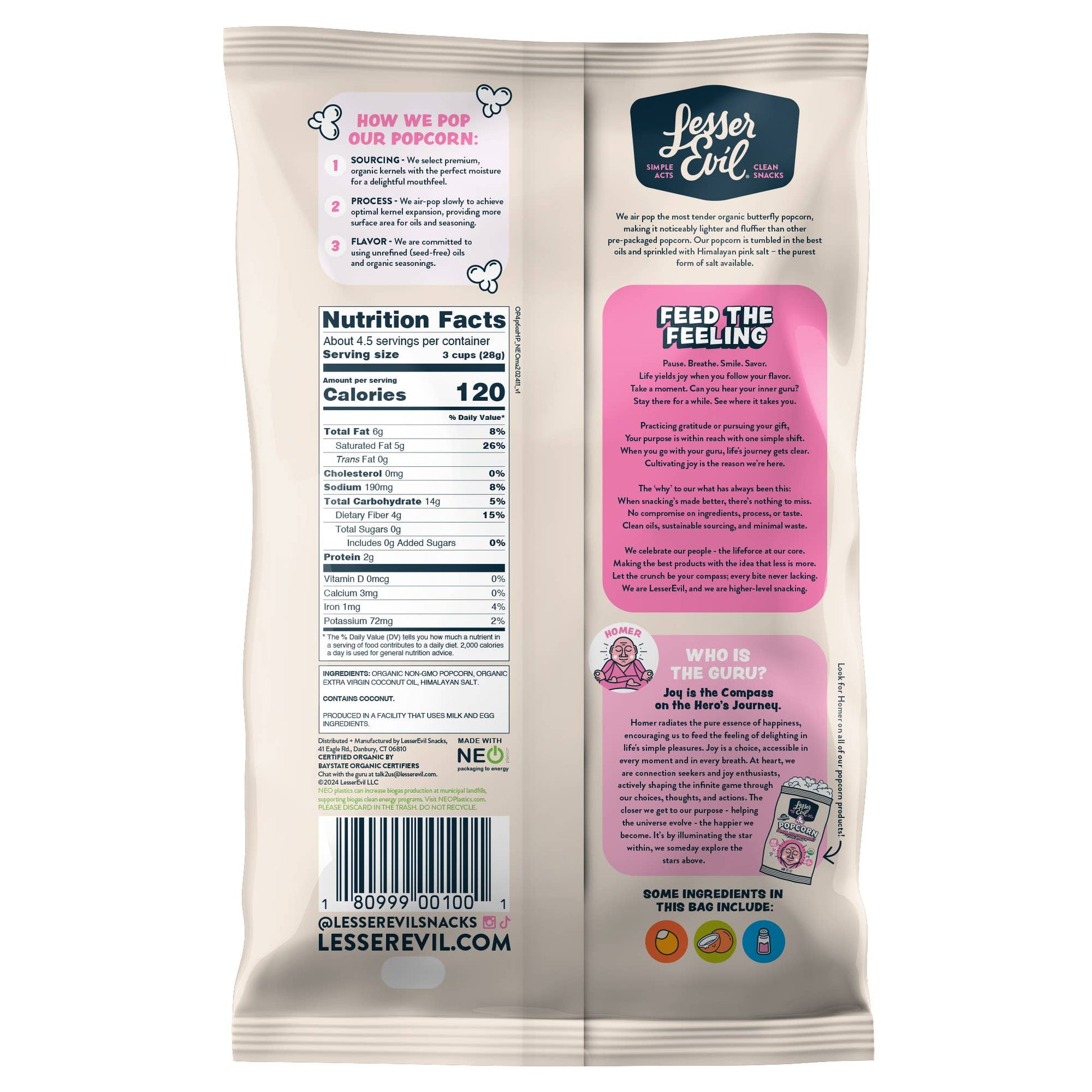 Lesser Evil Organic Popcorn, Himalayan Pink 4.6 oz