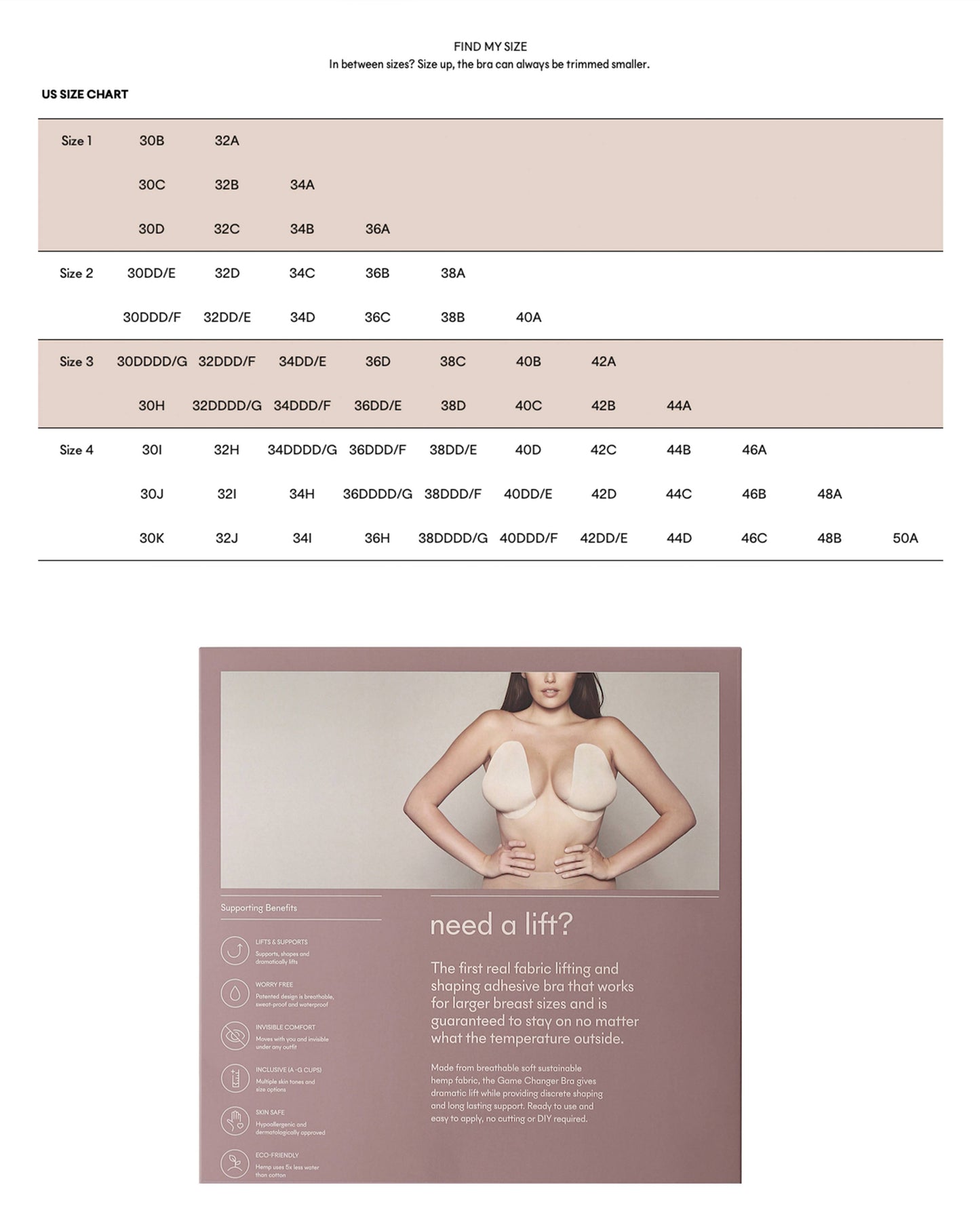 NOOD - Game Changer | Lift & Shape Adhesive Hemp Bra: No 5 Soft Tan / 4