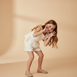 Organic Eyelet Flutter Top And Shorts Set - Ivory Eyelet