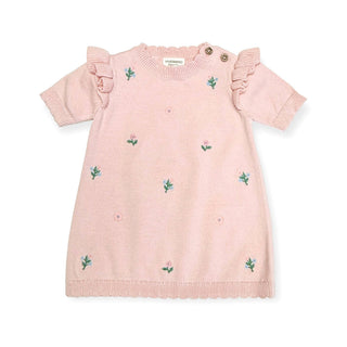 Viverano Organics - Floral Embroidered Short Sleeve Ruffle Dress Organic Cotton